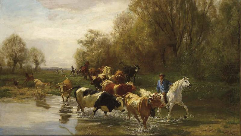Rudolf Koller Kuhe mit Reiter am Wasser beim Zurichhorn china oil painting image
